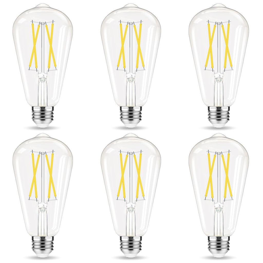 GvvooHome Dimmable LED Edison Bulb, E26 Light Bulb 60 watt Equivalent, Soft White 2700K, ST58 Vintage Light Bulbs, 90+ CRI, E26 Medium Base, Clear Glass, 4 Pack