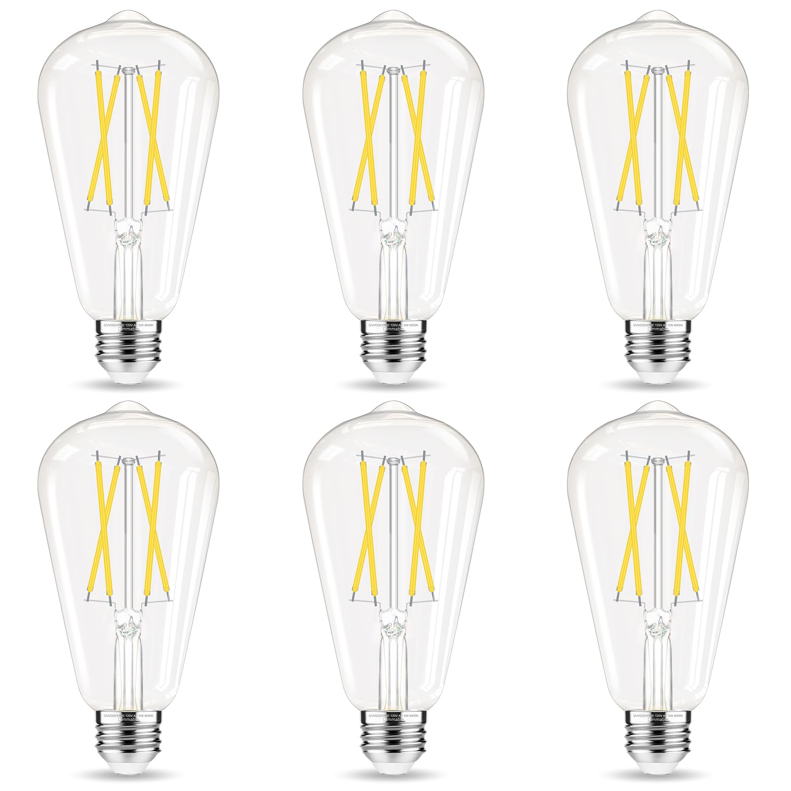GvvooHome Dimmable LED Edison Bulb, E26 Light Bulb 60 watt Equivalent, Soft White 2700K, ST58 Vintage Light Bulbs, 90+ CRI, E26 Medium Base, Clear Glass, 4 Pack