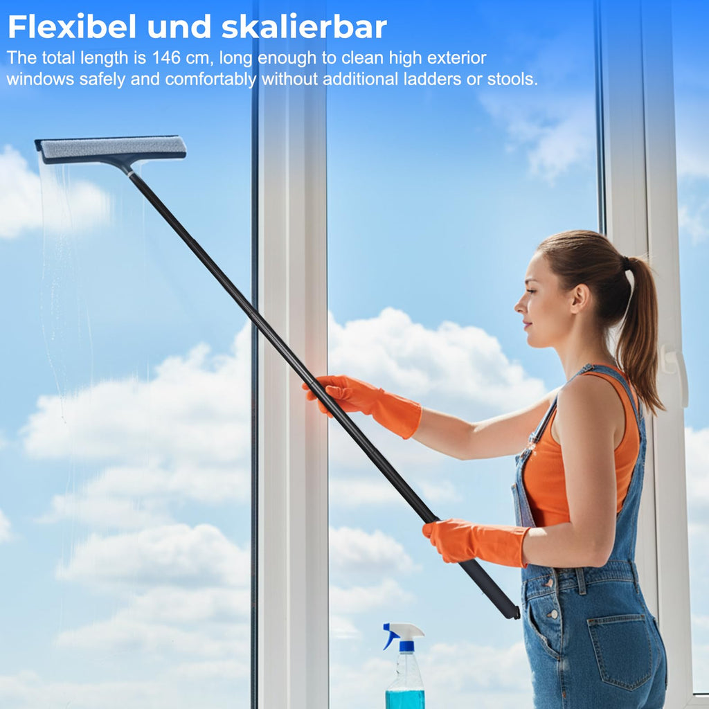 wlich Shower Squeegee with Long Handle, Telescoping Window and Floor Extendable Squeegee for Shower Glass, Bathroom Surfaces, Mirrors, and Smooth Floors, Includes Replaceable and Washable Cloth Pads