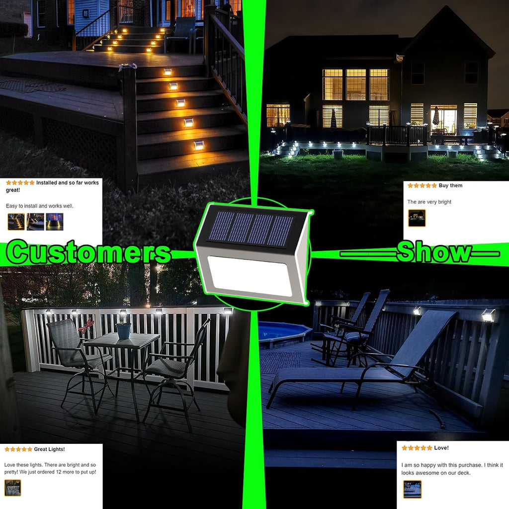 JSOT 16-Pack Solar Deck Lights Outdoor Waterproof, Stainless Steel Cold White LED Fence Lights, Solar Powered Step Lights for Outdoor Stairs, Patio, Railing, Yard, Garden