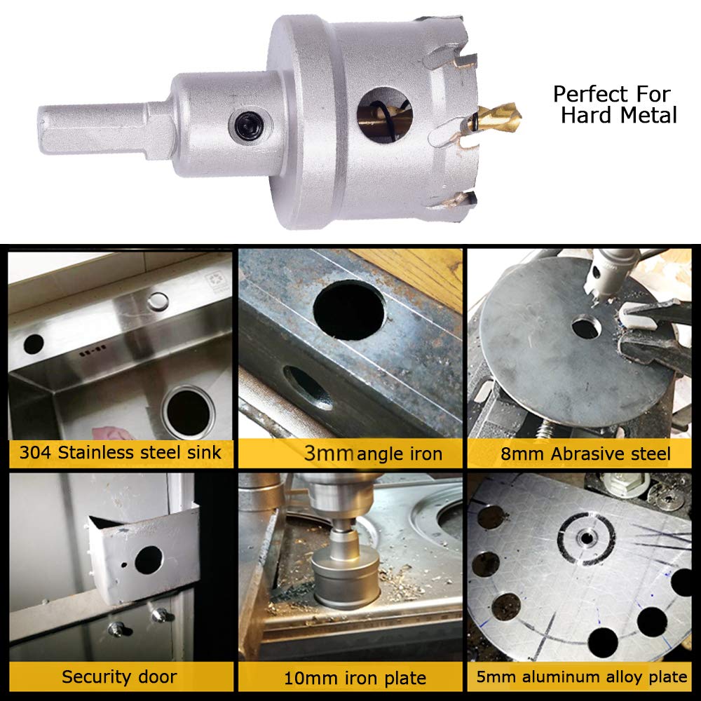 ASNOMY Tungsten Carbide Tipped Hole Saw Drill Bit for Hard Metal, 1-5/8 Inch T.C.T Hole Saw Cutter with 2pcs Pilot Drill bit for Metal, Stainless Steel, Iron, Wood, Plastic