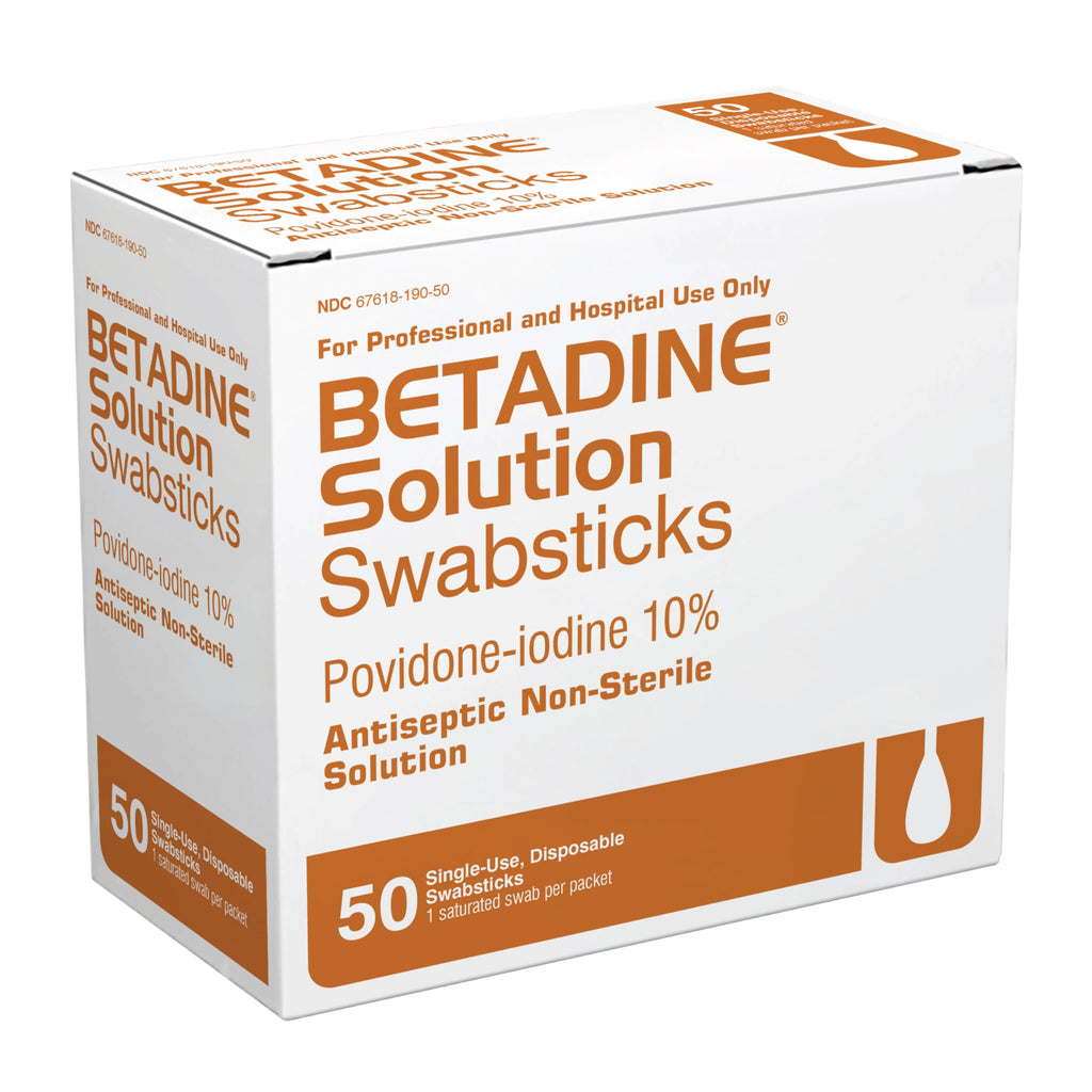 Betadine 10% Povidone-Iodine Swabsticks - 50 Single Use Sticks, Topical Antiseptic Brown Solution Swabstick 1ct (Box of 50)