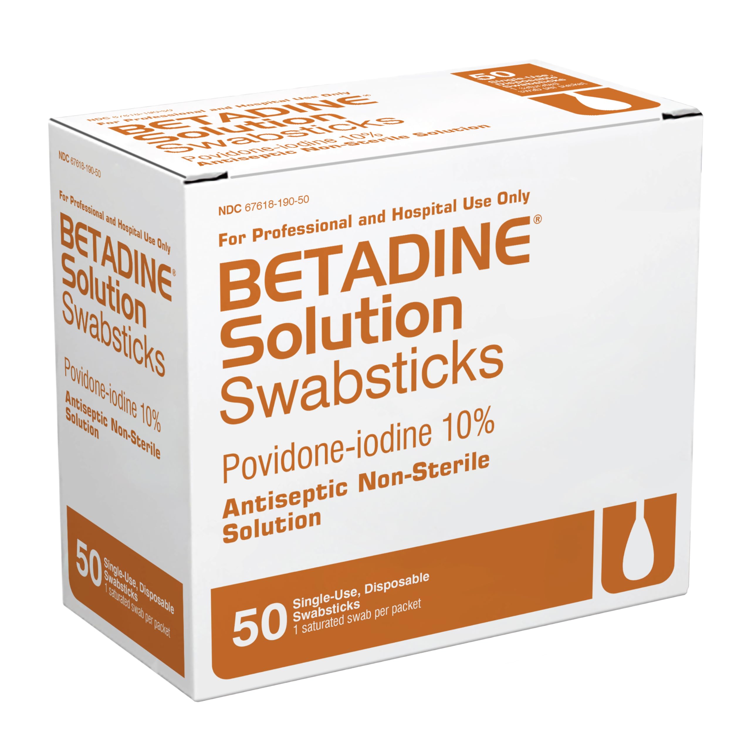 Betadine 10% Povidone-Iodine Swabsticks - 50 Single Use Sticks, Topical Antiseptic Brown Solution Swabstick 1ct (Box of 50)