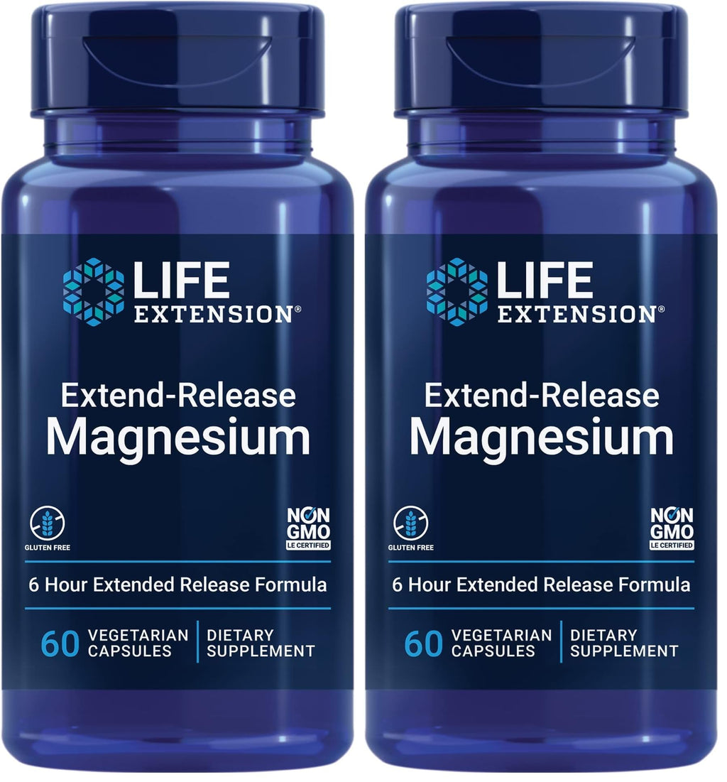 Life Extension Extend-Release Magnesium,prolonged Heart & Bone Health Support,Cardiovascular & Blood Pressure Health Support,bioavailable Formula,Gluten-Free,Non-GMO,Vegetarian,60 Capsules,(Pack of 2)