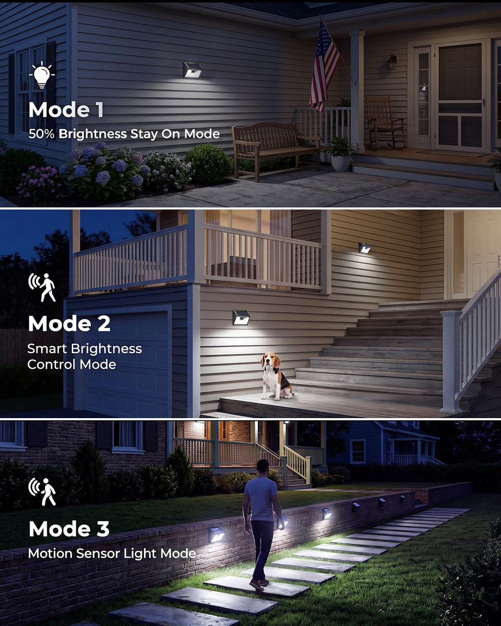 Peasur Solar Lights Outdoor Motion Sensor, 6 Pack 140 LED Solar Powered Fence Light Waterproof, 3 Modes Security Wall Lighting for Outside Yard Deck Garden