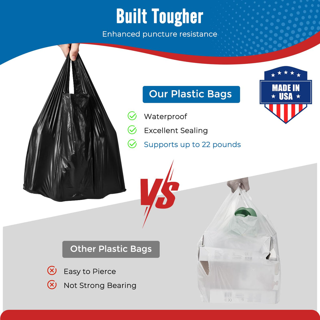Fuxury 500 Count Plastic Grocery Shopping T-shirt Bags Black with Handles