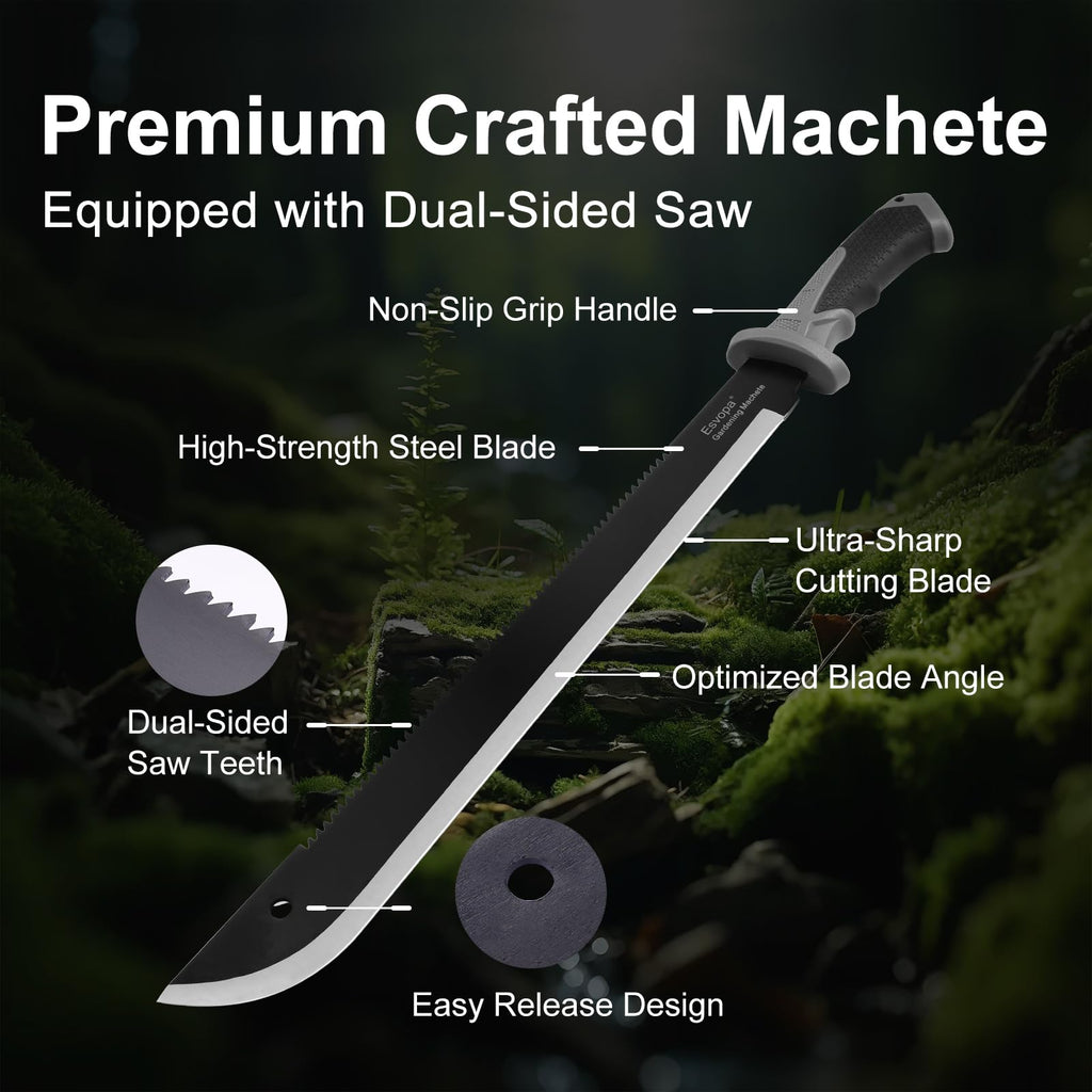 Esvopa Machete for Bushcraft, Survival Knife with Saw for Yard Work