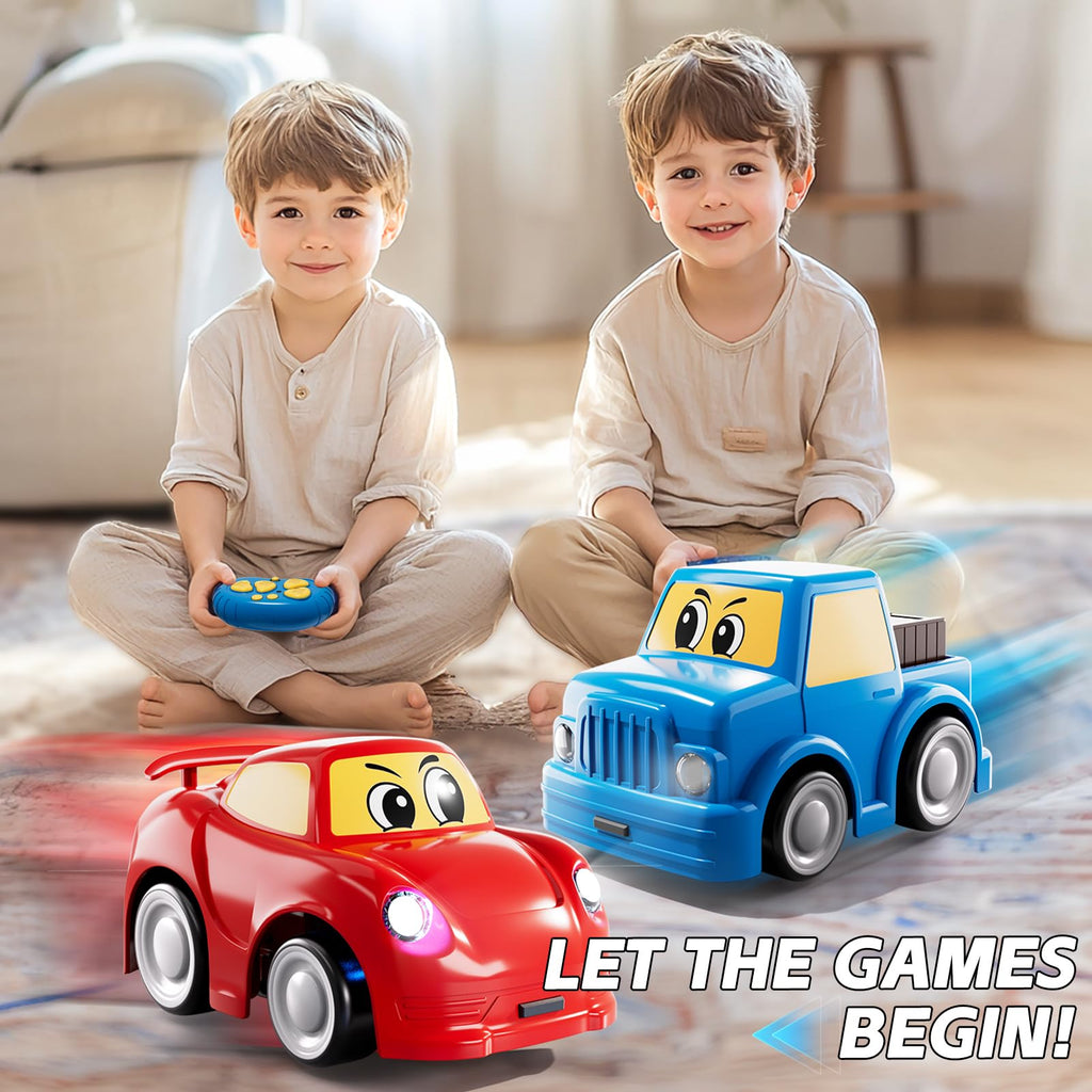 WATUDOU Remote Control Car for Toddlers 1-3 2-4 3-5, 2 Pack Cartoon 2.4 GHz RC Cars for Kids, Electric Hobby RC Car Toys, Christmas Birthday Gifts Toys for Kids Boys Girls 2 3 4 5 6 Years Old