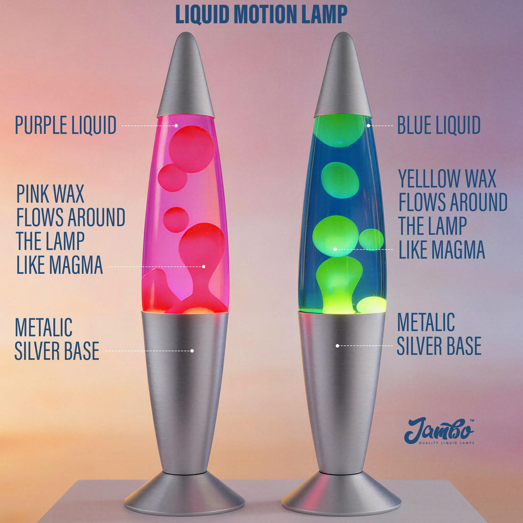 JAMBO 2 Pack- 16" Beautiful Lamp- Blue with Yellow/Green Wax and Purple with Pink Wax, Relaxing Liquid Lamp, Night Light Nightlight, Lamps for Adults Teens Kid