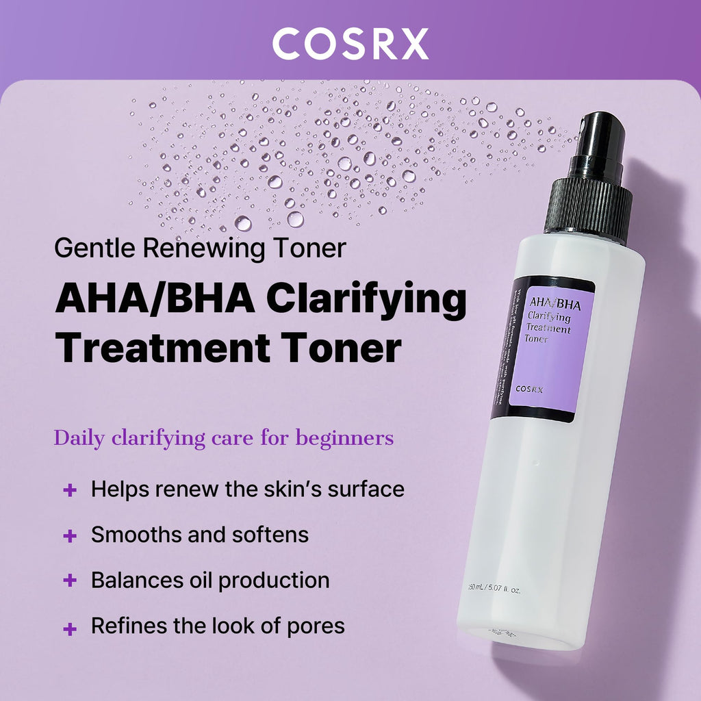 COSRX AHA/BHA Treatment Toner 5.07 fl.oz/ 150ml, Facial Exfoliating Spray for Whiteheads, Pores, & Uneven Skin, Korean Toner, Not Tested on Animals, Korean Skin Care