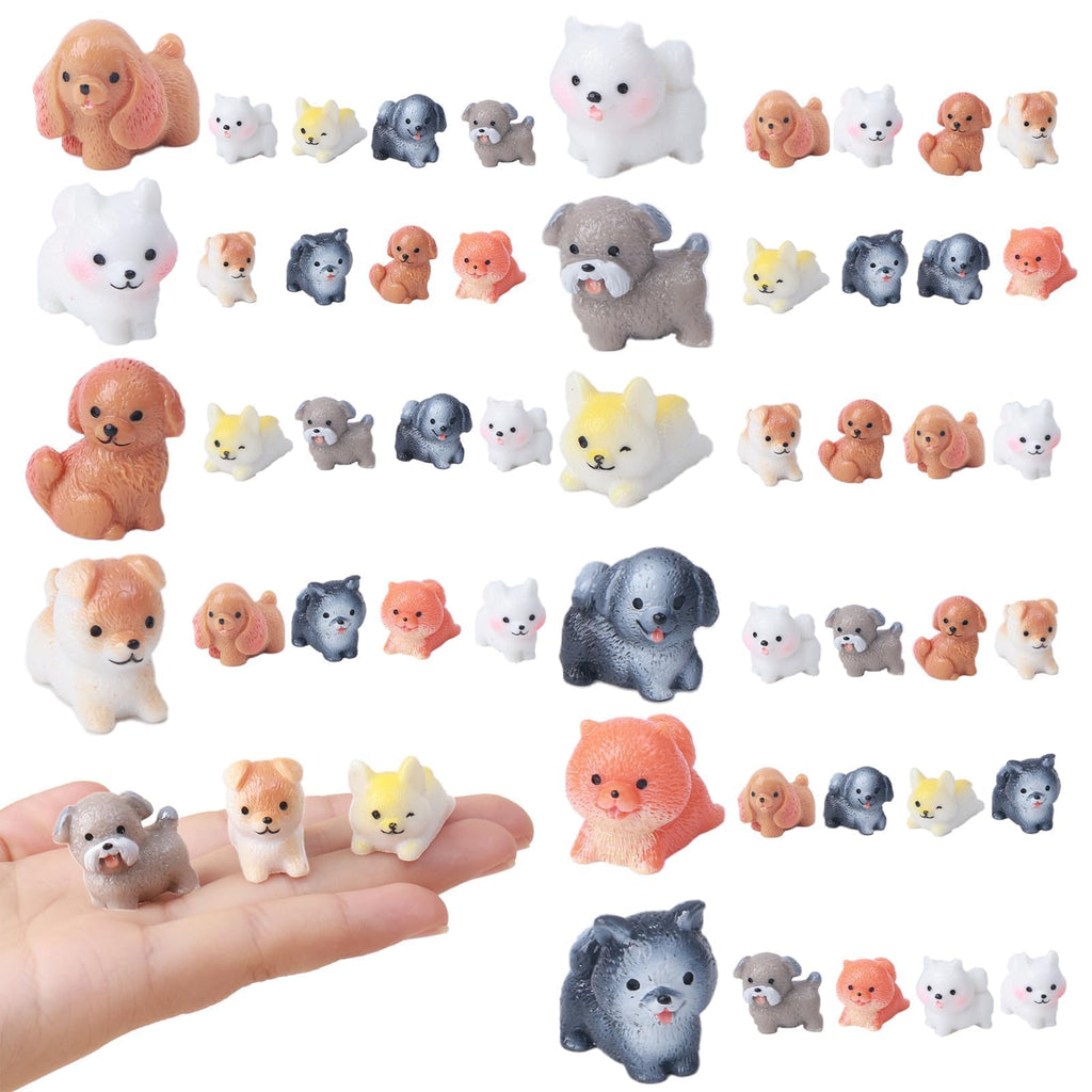dsooldre 50 Pcs Mini Dog Figurines Miniature Resin Animals in Bulk Little Puppy Toys Dog Cake Decorations for DIY Moss Landscape Garden Ornament Birthday Party Home Decors