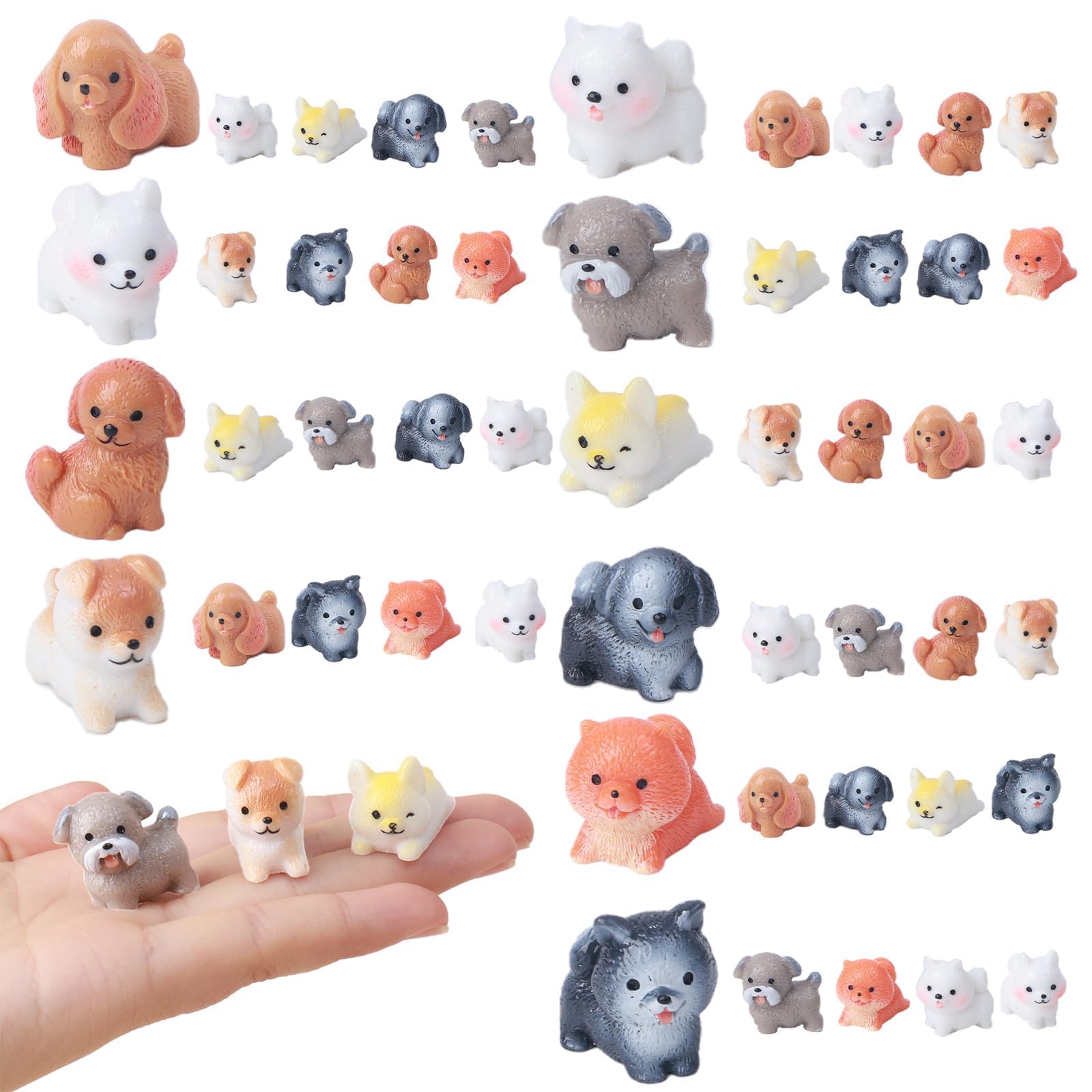 dsooldre 50 Pcs Mini Dog Figurines Miniature Resin Animals in Bulk Little Puppy Toys Dog Cake Decorations for DIY Moss Landscape Garden Ornament Birthday Party Home Decors