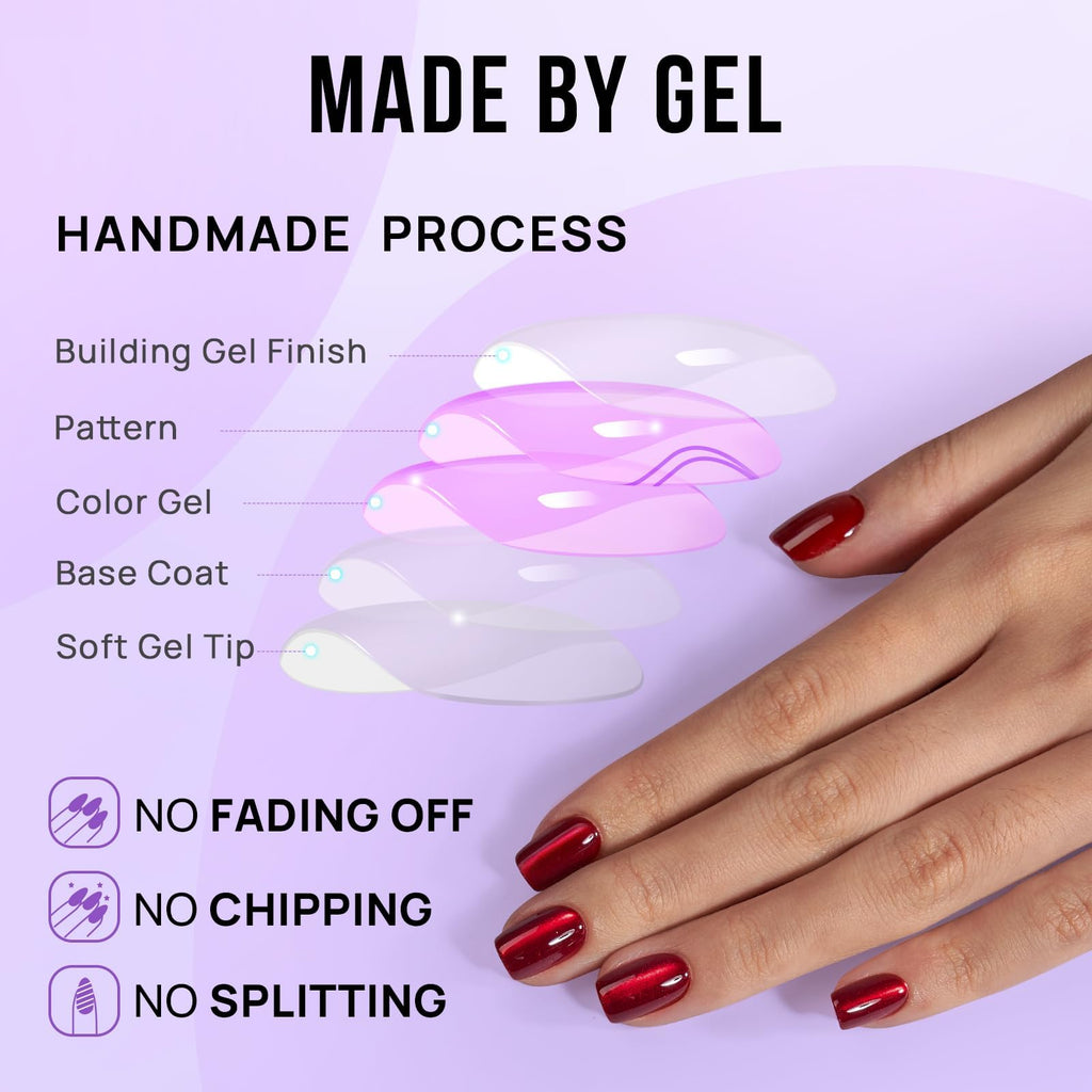BTArtbox Halloween Press On Nails, Short Red Fake Nails, 32Pcs Full Kit