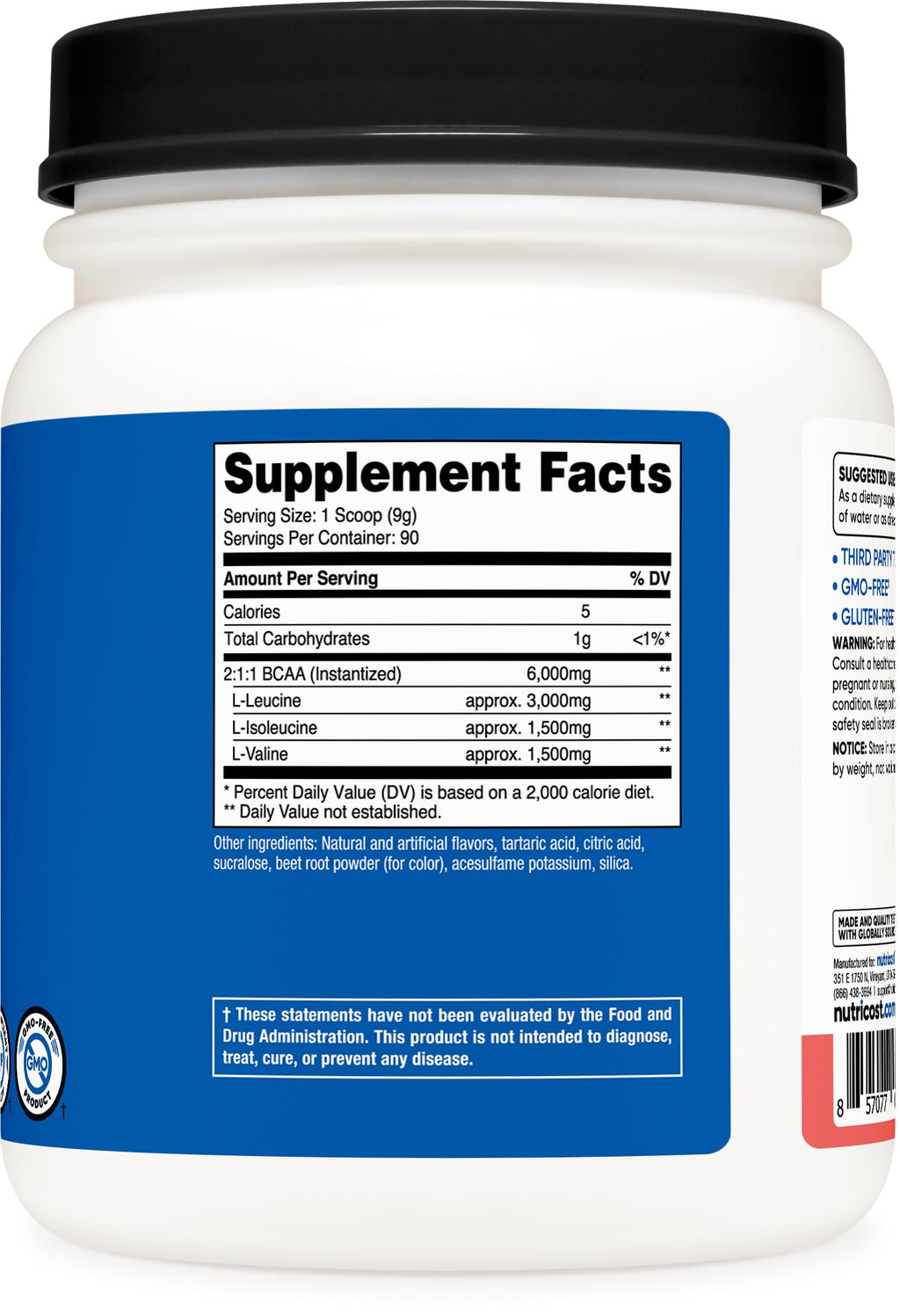 Nutricost BCAA Powder (Watermelon, 90 Serv) - Optimal 2:1:1 Ratio