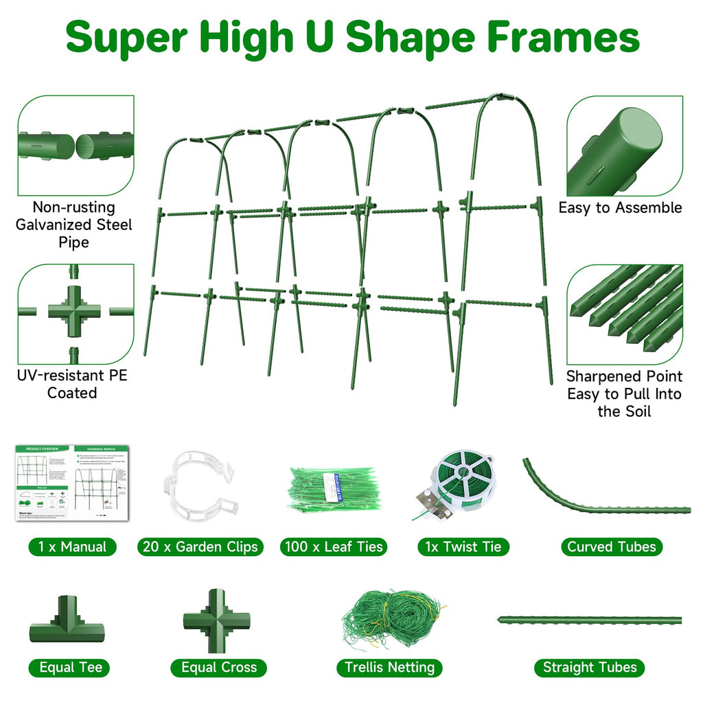 Cucumber Trellis for Raised Bed, U-Shape Garden Trellis for Climbing Plants Outdoor, Metal Arch Trellis for Vegetables, Plant Support for Tomato, Pea, Zucchini(63" L×30" W×47.2" H-Large)