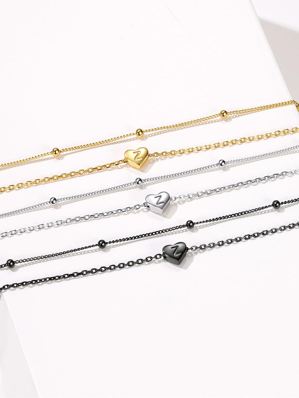 ChicSilver Gold Ankle Bracelets for Women Waterproof 14k Gold Anklets for Women Dainty Heart Layered Initial Anklet With Letter M