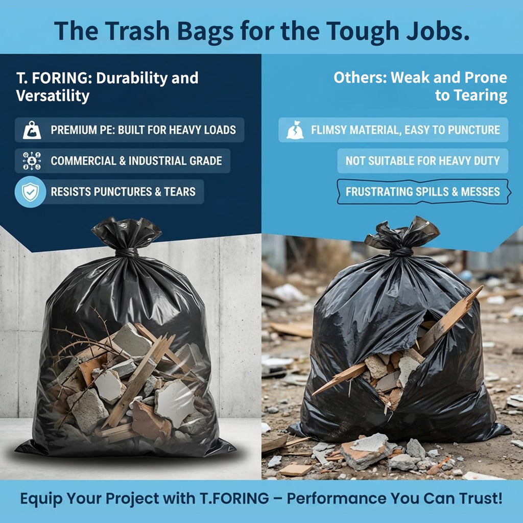 T.FORING 40-45 Gallon Trash Bags Unscented, 35'' x 40'', Black, 120 Count