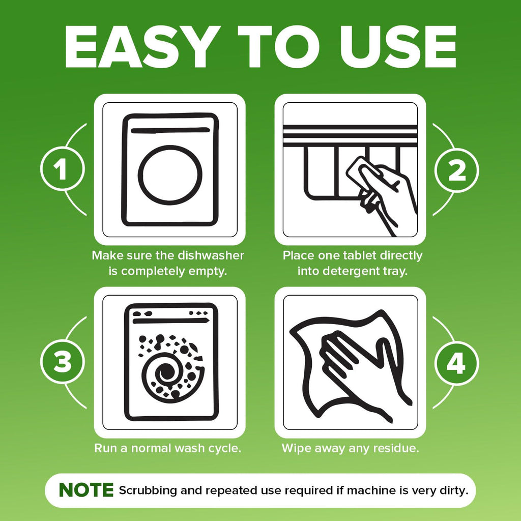 Renuv® Heavy Duty Dishwasher Cleaner & Deodorizer Tablets, Descaler, Deep Cleaning, Natural Odor & Smell Remover, Calcium, Limescale, Hard Water Marks, Grease, Septic Safe Pods (12 Tabs 1 Yr Supply)