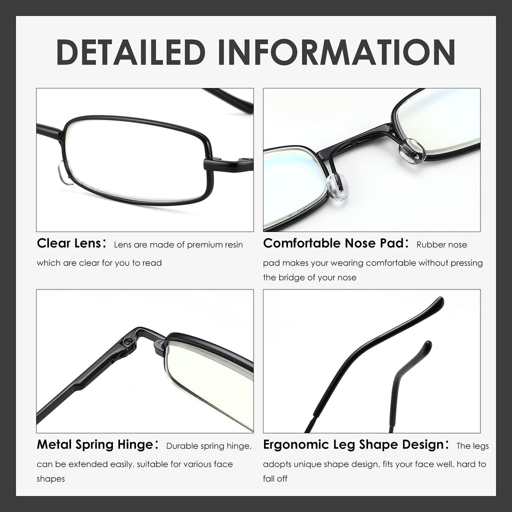 SOPHILY 3 Pack Slim Pocket Reading Glasses for Men Women Blue Light Blocking Compact Readers Spring Hinge Metal Frame, Yellow Black Grey Eyeglasses with Portable Pen Clip Tube Case, 3.00