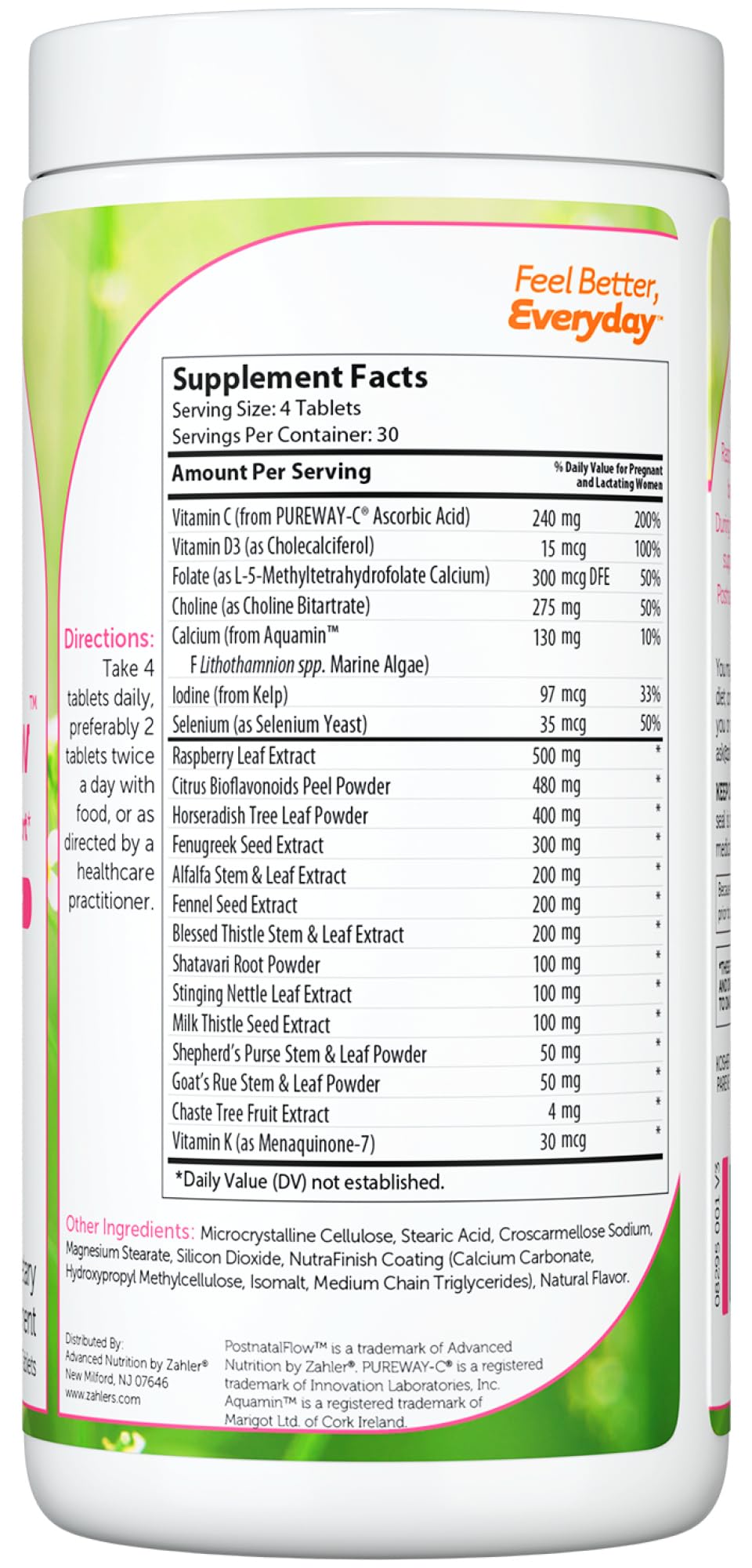 Zahler Postnatal Flow for Advanced Lactation Support, Breastfeeding + Postnatal Support, 120 Tablets.
