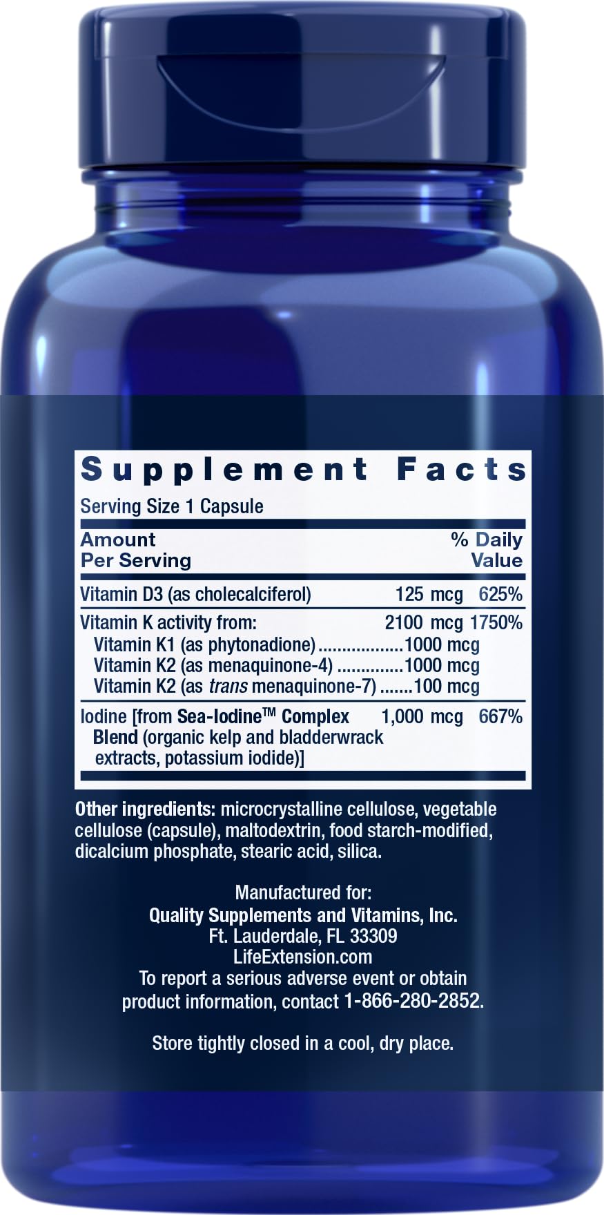 Life Extension Vitamins D and K with Sea-Iodine, 90 Capsules
