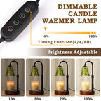 Small Candle Warmer Lamp with Timer, Adjustable Green Lamp Warmer for Jar Candles, Christmas Birthday Gifts for Women Mom Her, Unique Dimmable Candle Heater, Cute Wax Warming Light with Wood Base