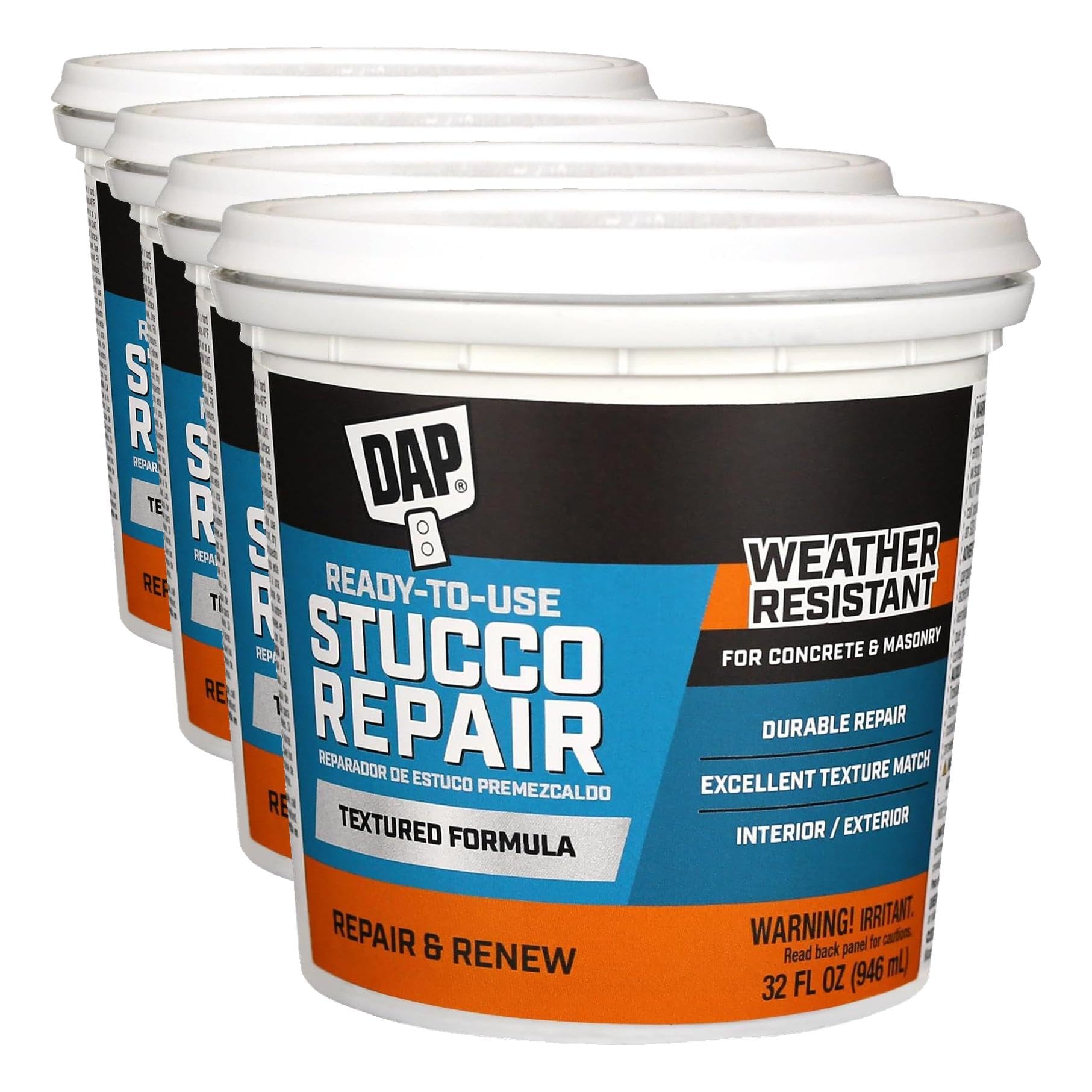 Dap 10504 All-Purpose Ready-to-Use Stucco Patch, 1-Quart (Pack of 4)
