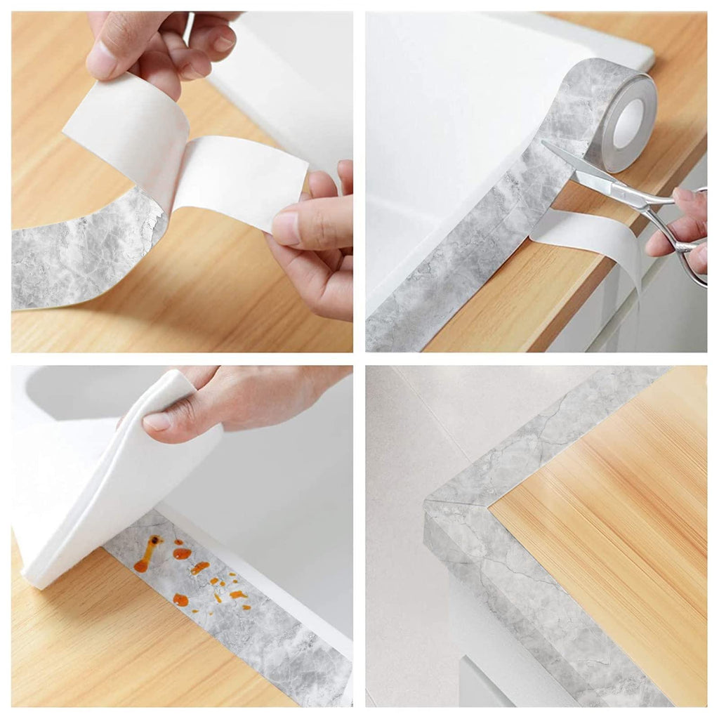Caulk Tape Waterproof Self Adhesive, 2 Rolls Toilet Caulk Sealing Strip, Bathtub Caulking Sealant Tape for Kitchen, Bathroom, Countertop, Sink, Floor Wall Edge Protector(Grey Marble 1.5" x 10.5Ft)