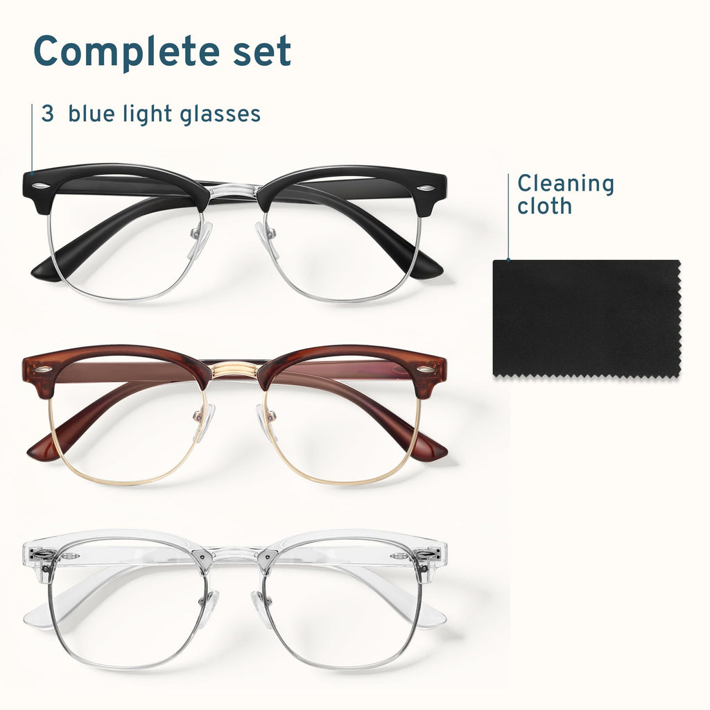 racico Computer Blue Light Blocking Glasses 3 pack Blue Light Glasses Men Women, Anti Blu-Ray Clear Gaming Glasses Lenses