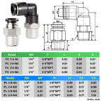 TAILONZ 1/4" x 1/8" NPT Push to Connect Straight & Elbow Fitting Kit 12Pcs