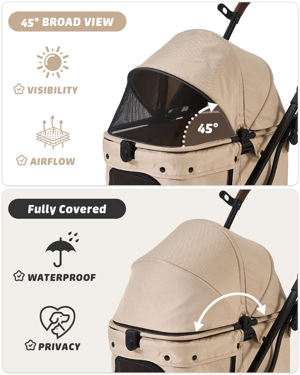 797Audio Dog Stroller for Small Medium Dogs,Pet Stroller for Cats Puppy Up to 121lbs,Foldable,One Click Folding,4 Wheel Shock Absorption,Adjustable Canopy with Sun Shades,Removable Washable Pad(Cream)