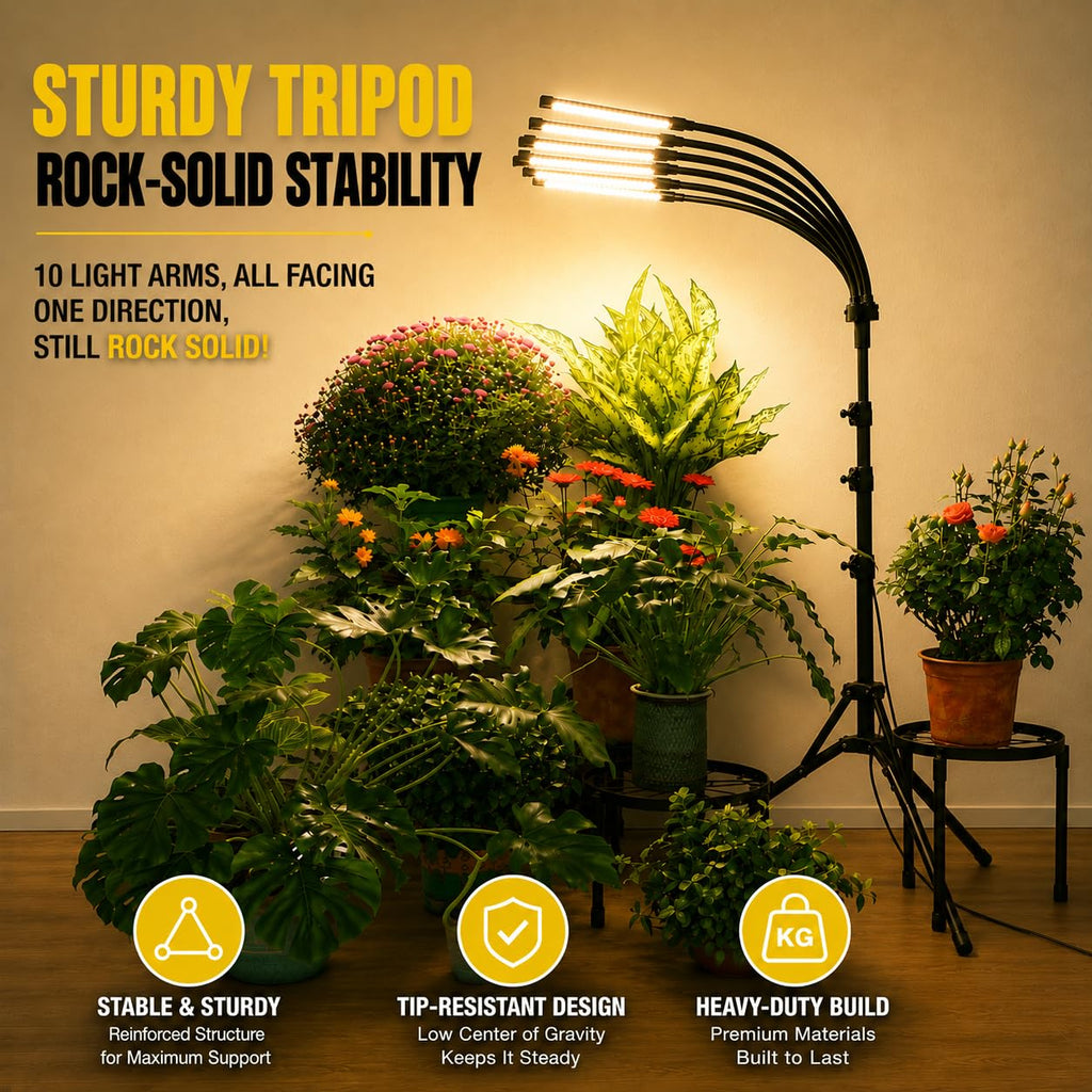 Grow Lights for Indoor Plants [ 10 in1 ] 500 LEDs, Full Spectrum Grow Light for Indoor Growing with Tripod Stand, Auto On/Off Timing 4/8/12H, Plant Grow Lights Indoor.