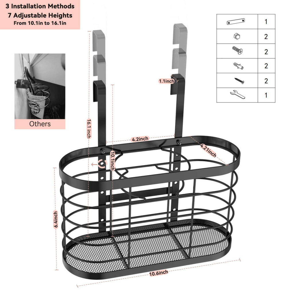 Aolldy 3 in 1 Hair Tool Organizer - Adjustable Height Wall Mounted/Cabinet Door Bathroom Organizer, Under Sink for Hair Dryer, Flat Irons, Curling Wands, Straighteners