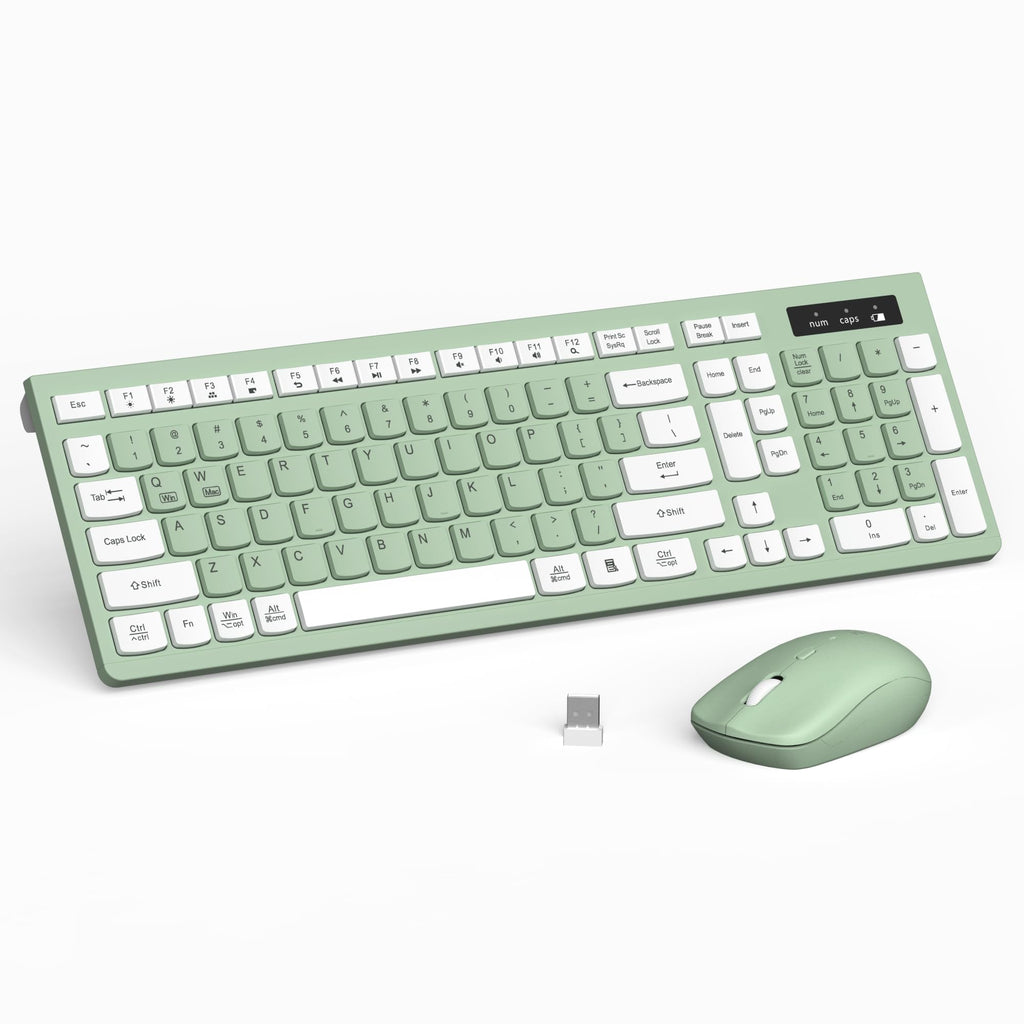 Wireless Keyboard and Mouse Combo Silent for Office and Home(Avocado Green)