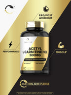 Carlyle Acetyl L-Carnitine HCL Supplement | 500mg Capsules | 180 Count | Advanced Athlete Formula | Non-GMO & Gluten Free