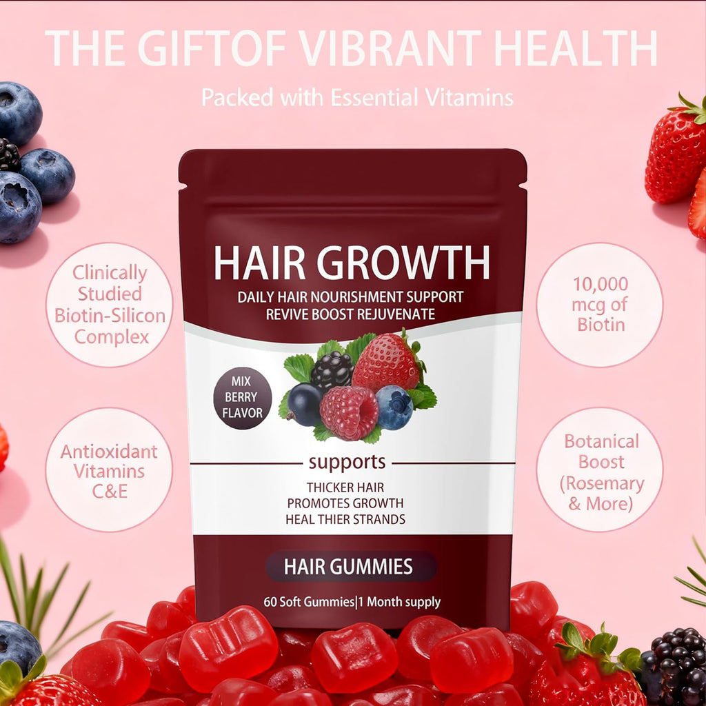 FORTIRISE Lumin Hair Growth Gummies – Biotin, Vitamins & Plant Extracts, Supports Healthy Hair Growth & Strength, Skin & Nail Care - Mixed Berry Flavor, 60 Gummies