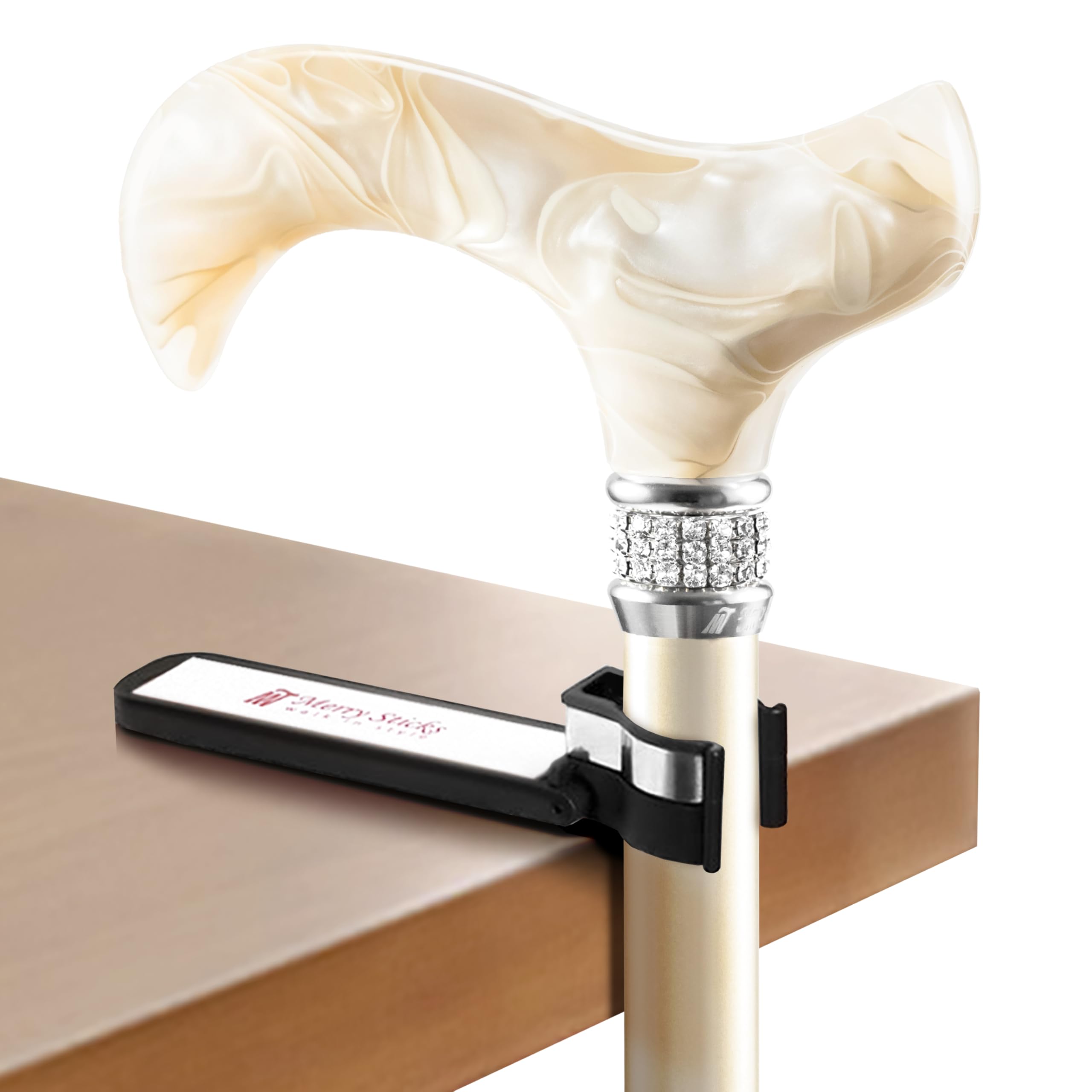 Merry Sticks Walking Cane Holder, Smart Reflective Cane Holder Clip for Table, Walking Stick Accessories for Senior, Portable, Foldable, and Convenient
