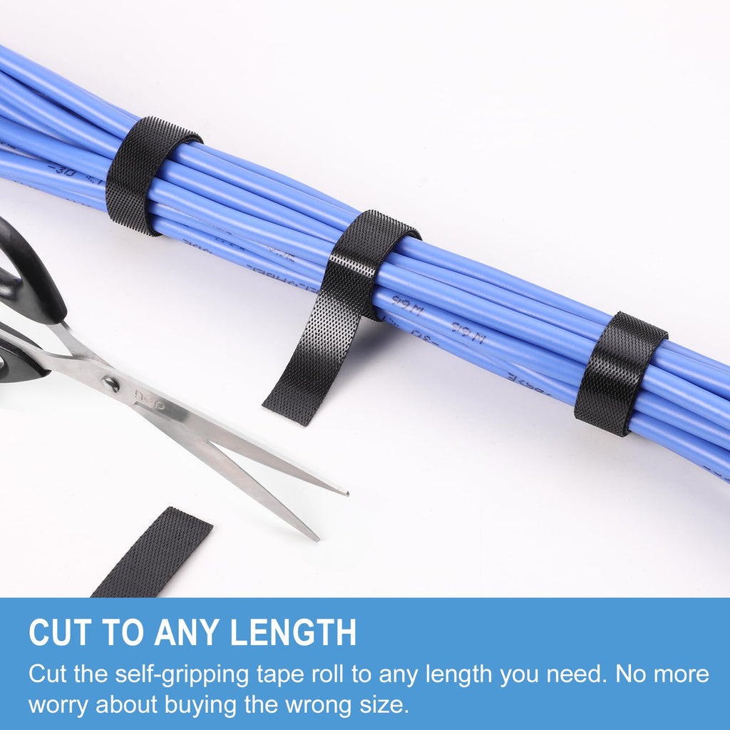 1/2in x 150ft Hook and Loop Roll | Double-Sided Strips, Self-Gripping Straps | Reusable Multi-Purpose Wrap Fasteners for Home, Office, Data Center, and More