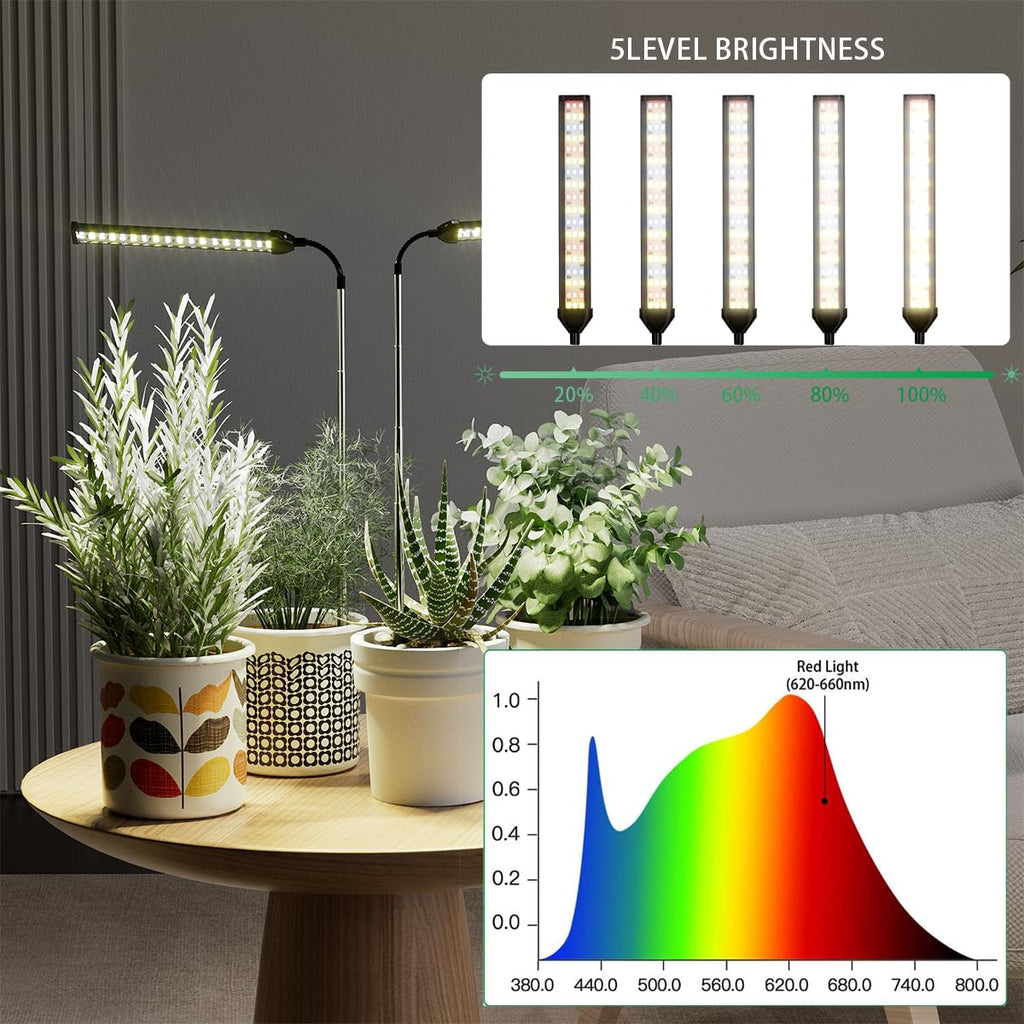 WeeLeeGoo LED Grow Light 2 Pack, 6000K White Full Spectrum 144 LED Gooseneck Growing Lamp for Indoor Plants Growth,4 8 12 18Hrs Timer & Brightness Changeable,Insert Pole Extendable 4-10''