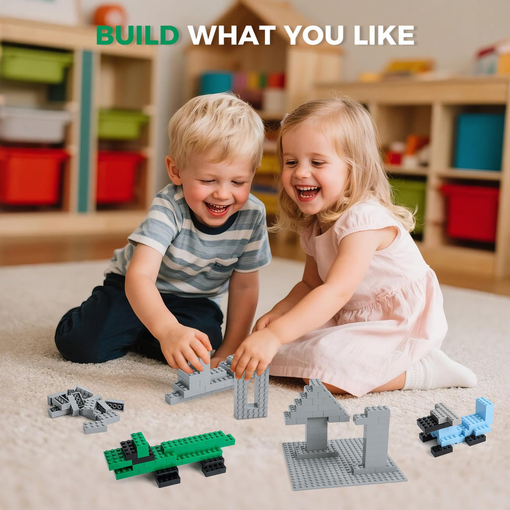 HUIZDQ 500 Piece Classic Building Bricks and 1 Gray Baseplate, 2x4 Bricks Bulk Creative Building Toys, Blocks Bulk for Kids Ages 6+, Light Gray