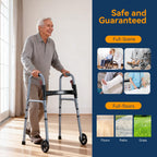 Folding Walker for Seniors, Rolling Walker with 8 Height Adjustments, One-Hand Folding, 300lbs Capacity, Lightweight Aluminum Front Wheel Walker for Elderly Adults and Handicap