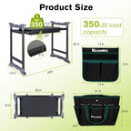 KELHOMECL Garden Kneeler and Seat with Umbrella, 2-in-1 Foldable Gardening Stool with Adjustable Bracket, Detachable Tool Bags, Heavy Duty Kneeler for Gardening (Beige Green)