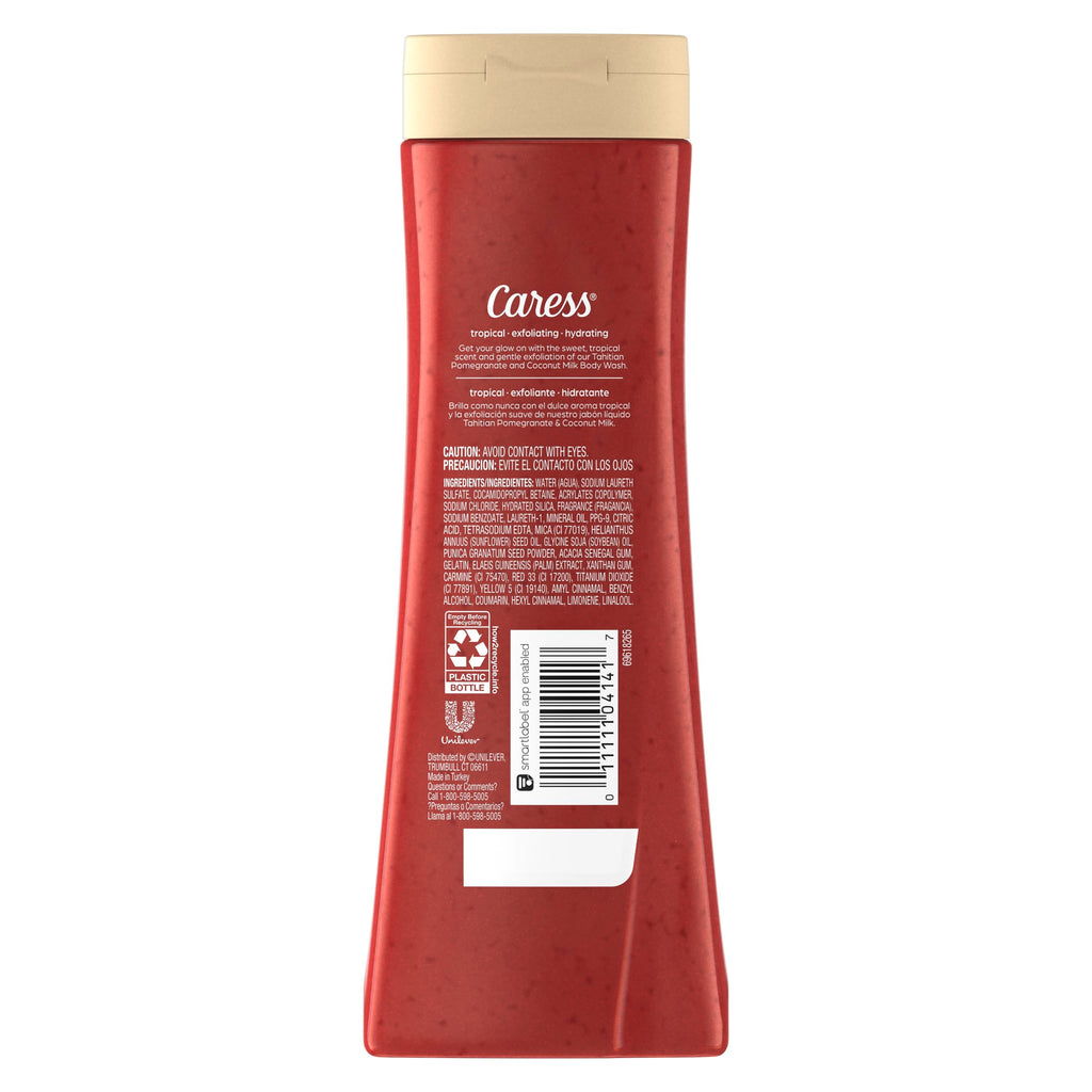 Caress Body Wash, Tahitian Pomegranate & Coconut Milk, Moisturizing Body Wash for Renewed, Glowing Skin, Exfoliating Body Soap Liquid, 20 Fl Oz (Pack of 2)