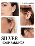 Silvora Sterling Silver Hoop Earrings for Women, 8mm Small Silver Hoops Huggie Earrings Lightweight Cartilage Earring for Sensitive Ears