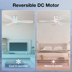 52” Smart Wood Ceiling Fans with Lights,Low Profile Flush Mount Ceiling Fan with Remote Alexa App Control,3 White Blades,Outdoor Indoor Use for Modern Bedroom Patio,Dimmable LED,6-speed,Quiet DC Motor