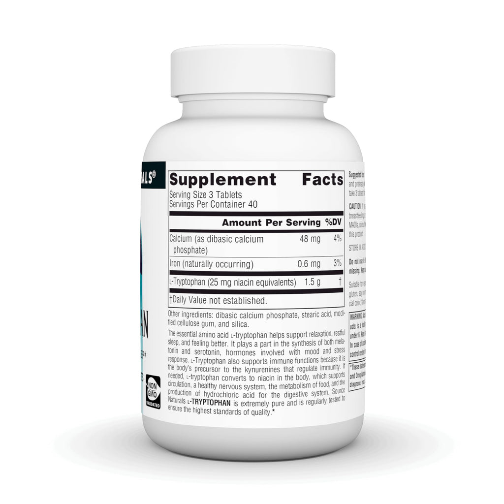 Source Naturals L-Tryptophan, for Mood, Relaxation, and Sleep*, 500mg - 120 Tablets