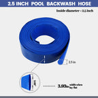Eastrans 2.5" x 25 FT Blue PVC Lay-Flat Backwash Hose for Swimming Pools, Heavy Duty Discharge Hose Reinforced Pool Drain Hose, Weather Resistant Ideal for Water Transferring