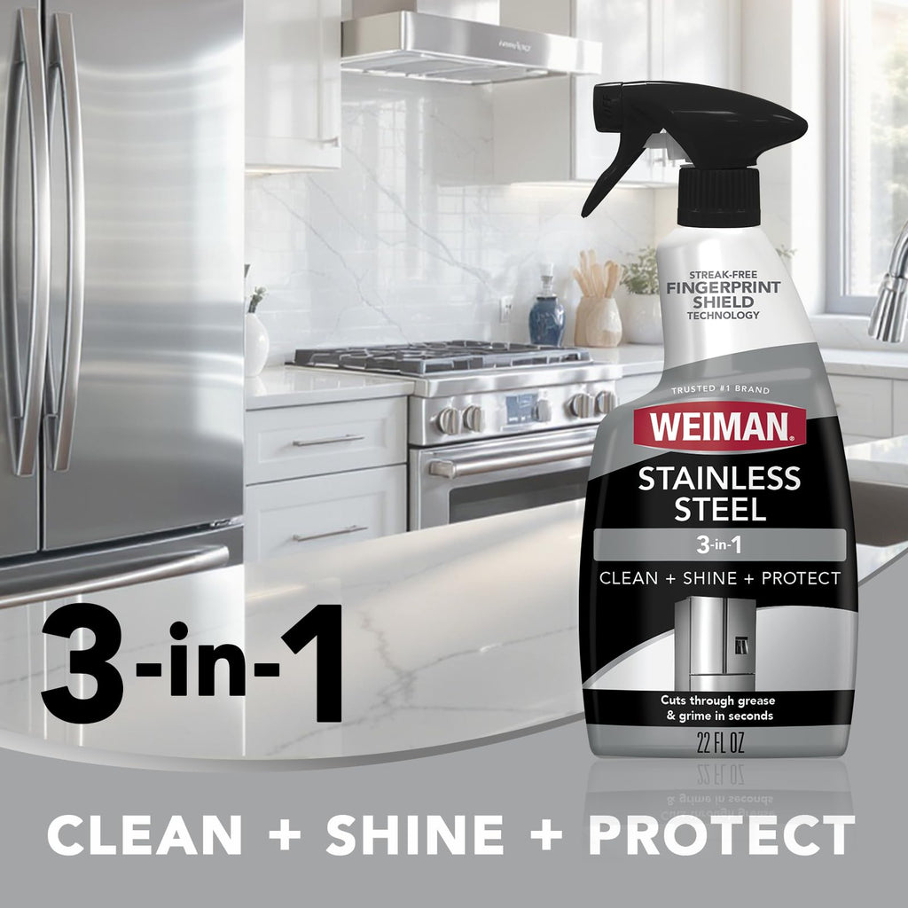 Weiman Stainless Steel Cleaner & Polish, Anti Fingerprint Spray Stainless Steel Cloth, Water Spots & Grease, No Streaks or Residue, Safe for Metal Polish, Chrome, Appliances, Fridge, Sinks & Grills