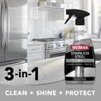 Weiman Stainless Steel Cleaner & Polish, Anti Fingerprint Spray Stainless Steel Cloth, Water Spots & Grease, No Streaks or Residue, Safe for Metal Polish, Chrome, Appliances, Fridge, Sinks & Grills