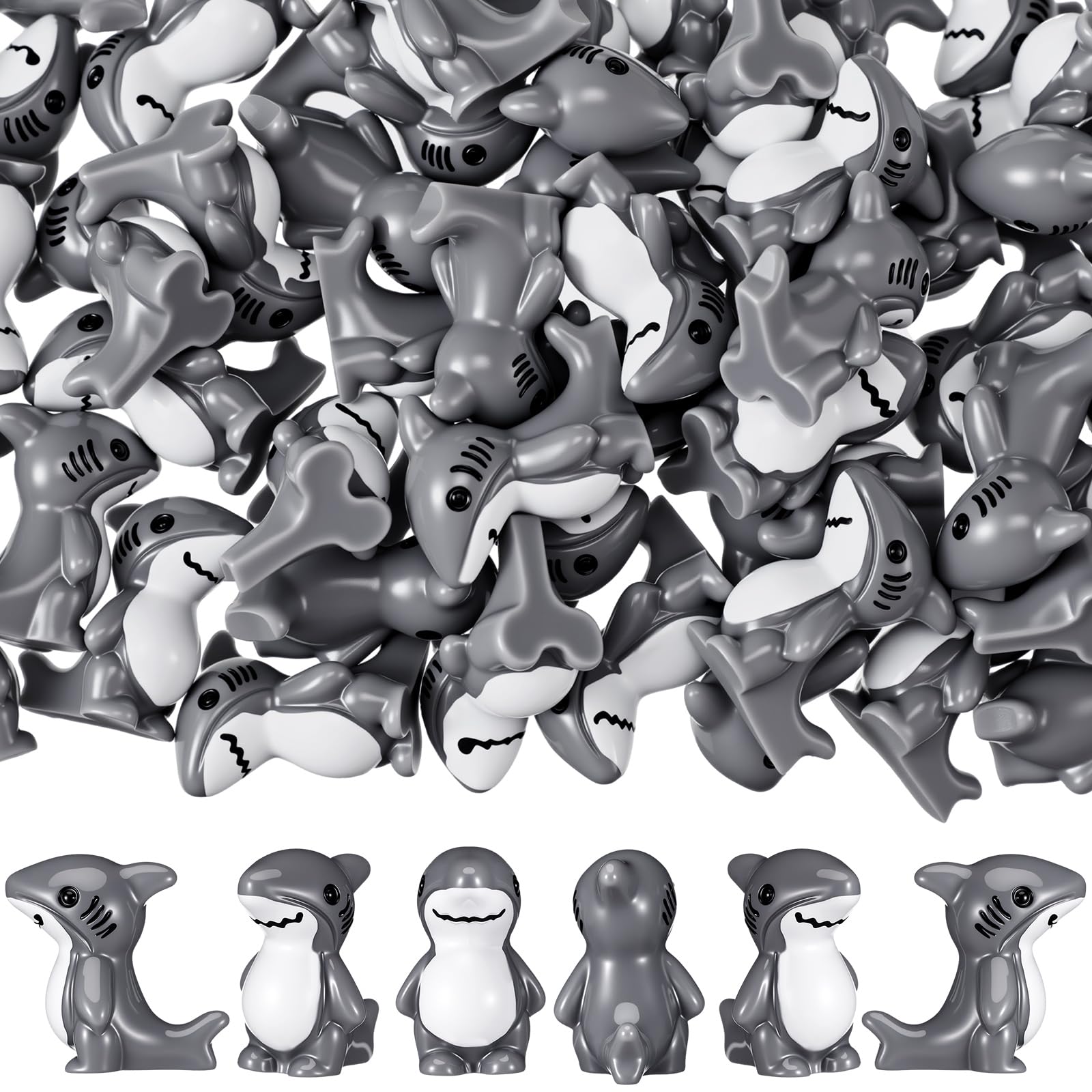 Soulchen 50 Pcs Mini Resin Shark Figurine Small Shark Figurine for Desktop Decoration Miniature Animal Statue for Landscape Living Room Office Kitchen Bathroom Prank and Prop Party Gifts